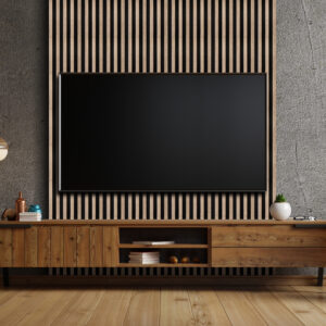 tv on cabinet the in modern living room the concrete wall.